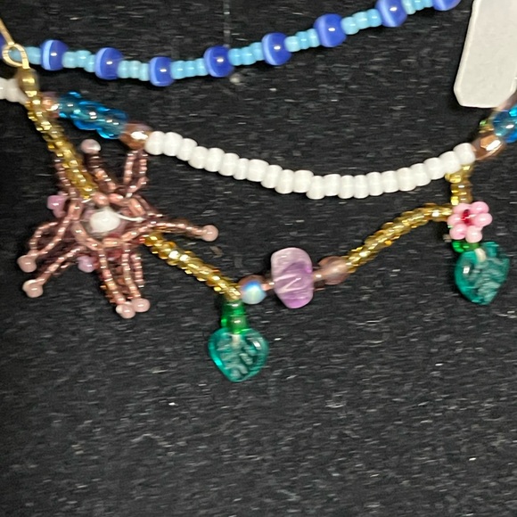 Three Beaded ankle bracelets - Blue, White, Gold - Picture 2 of 9